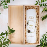 Große Kerze "Hölzerne Hochzeit" - Hochzeitskerze mit Namen, Datum & Wunschtext