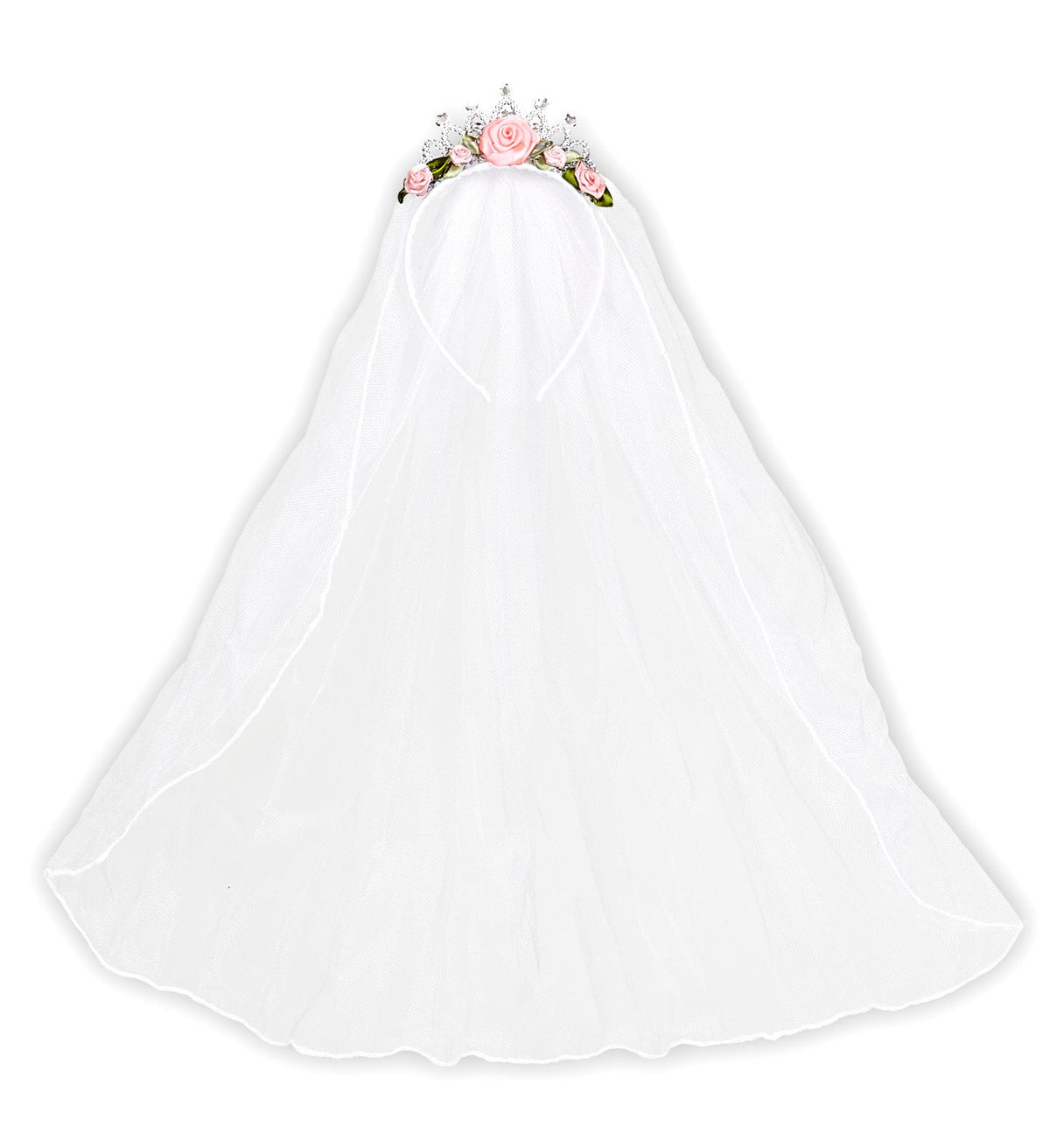 Tiara mit Brautschleier und Rosen | Weiß Rosa