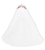 Tiara mit Brautschleier und Rosen | Weiß Rosa