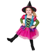Regenbogen Hexe Kinderkostüm 2-teilig - Kleid und Hut | Pink Türkis
