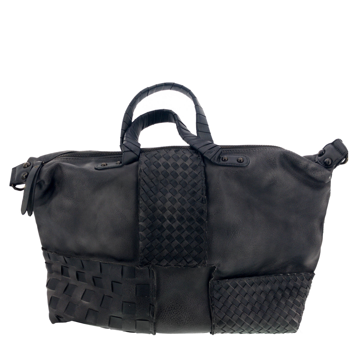 Vintage Bag Tasche Flechteinsatz Schwarz