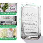Blumenvase mit Gravur - Glück ist eine Freundin - Deko Vase als Geschenk