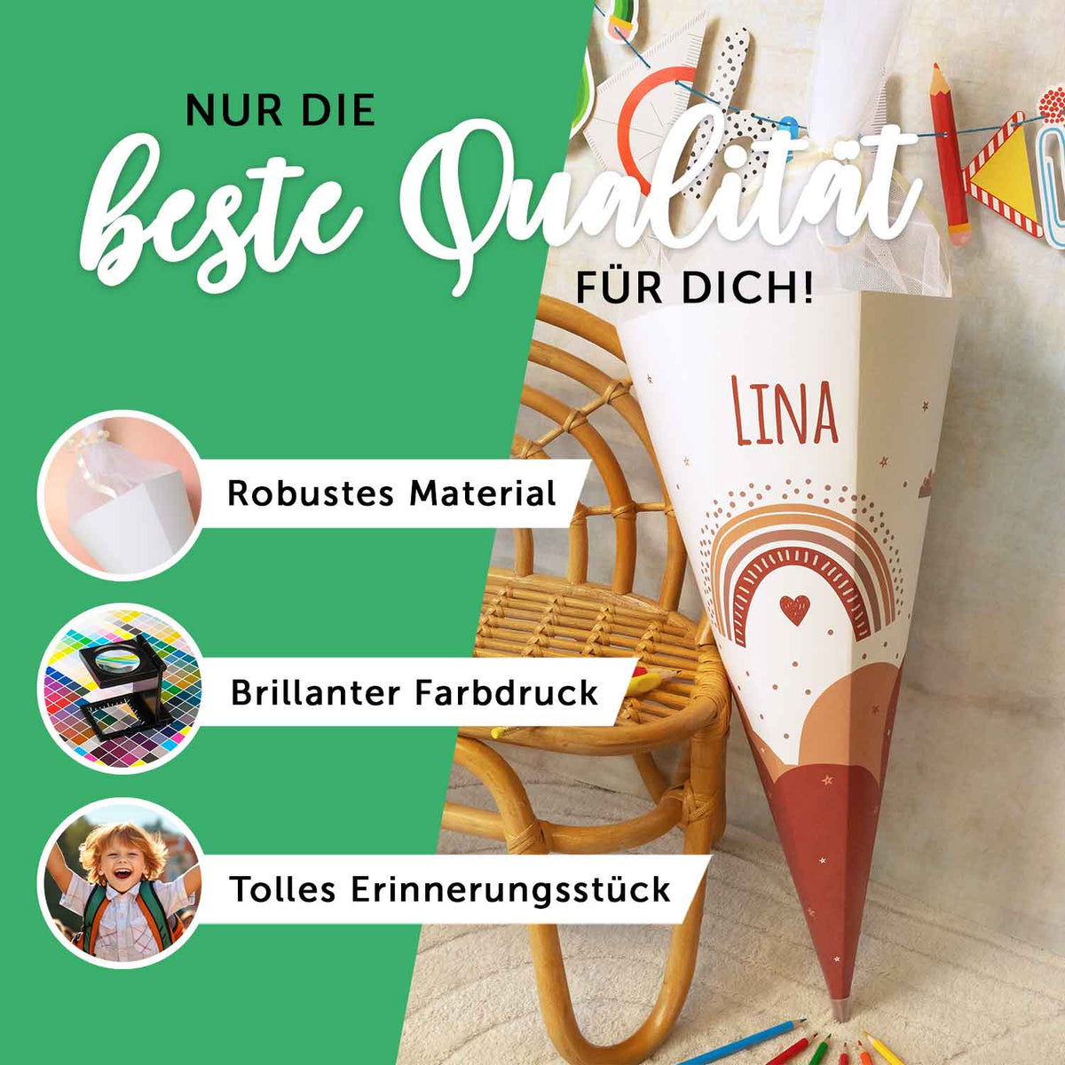 Bedruckte Schultüte mit Namen - Ballerina
