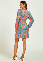 Leopard Print Wrap Mini Dress In Blue