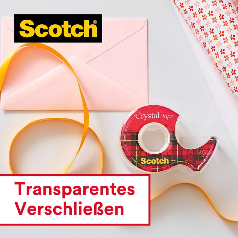 Scotch® Crystal Klebeband, 19mm x 25 m, 1 Rolle auf Handabroller/Packung + 5 m GRATIS