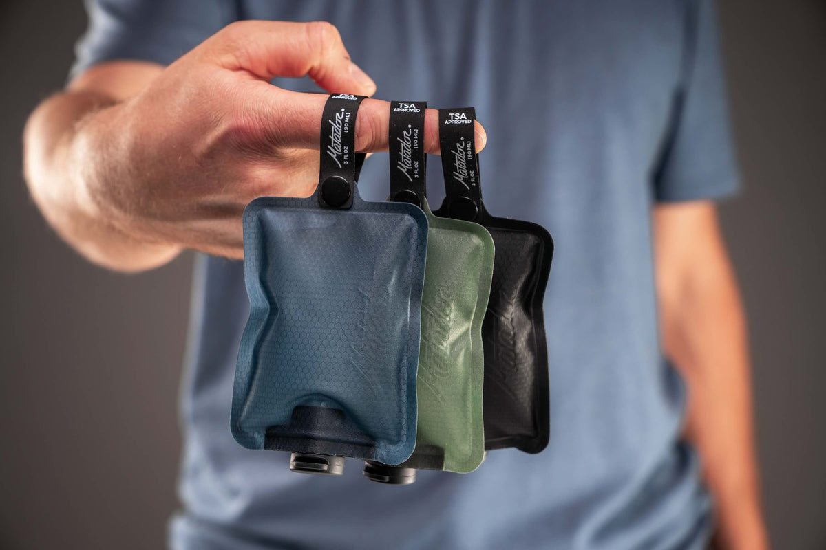 Matador FlatPak Toiletry Bottle 3-Pack (blue, charcoal, green)