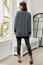 Relaxed Geometric Intarsia Cozy Soft Cardigan In Grey & Black
