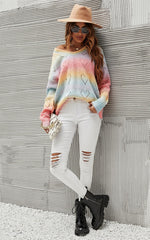 Heart Jumper Top In Pink Blue Yellow Rainbow