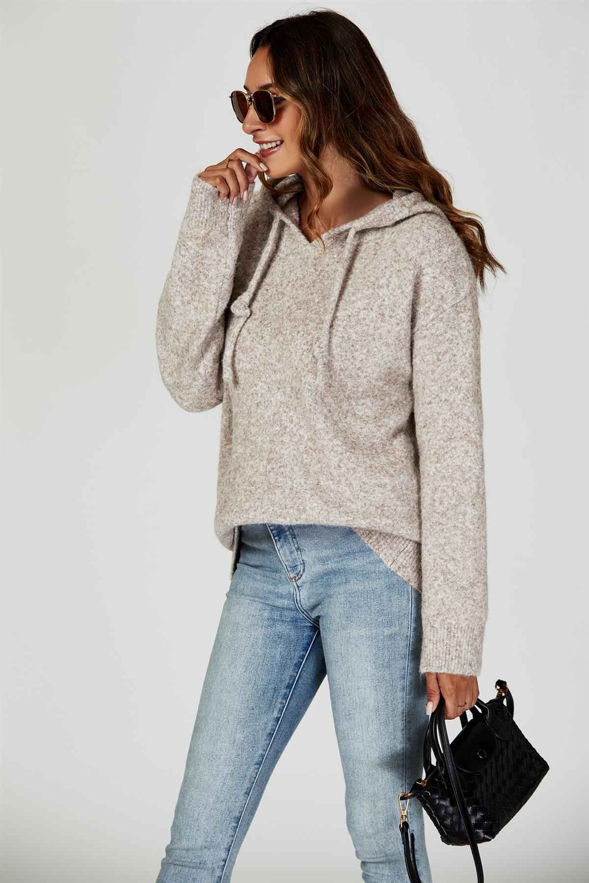Knit Hoodie In Beige
