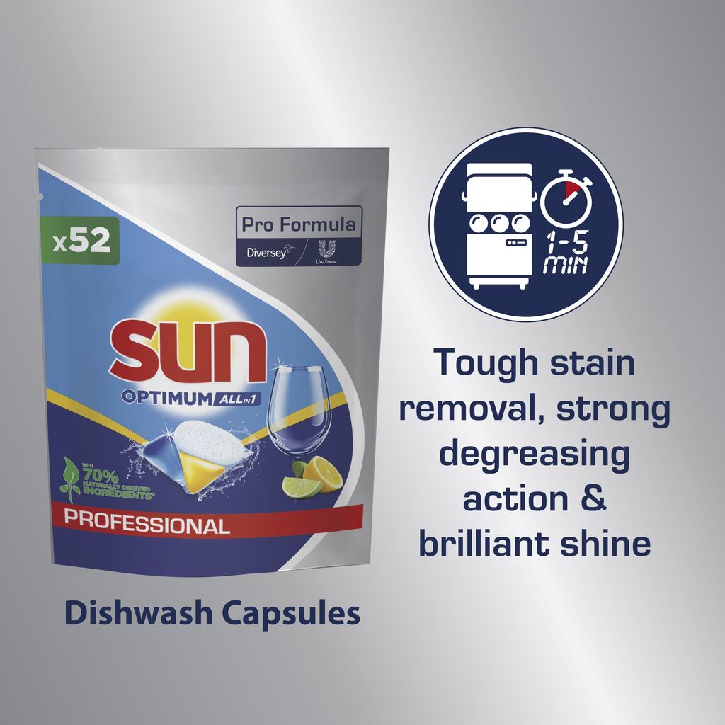 Sun Professional Optimum All in One, Spülmaschinenkapseln mit Klarspüler und Salz | Packung (52 Tabs)