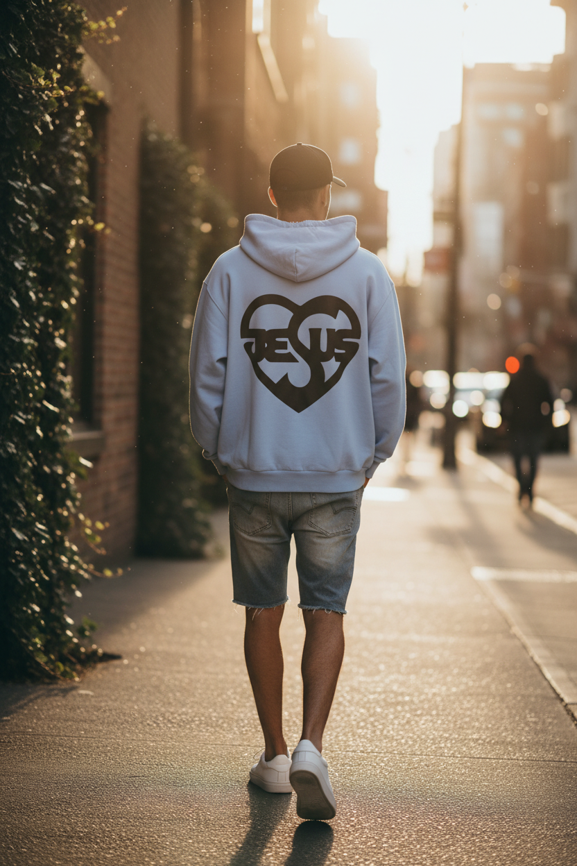 Herren Oversize Zipper Hoodie Jesus Herz