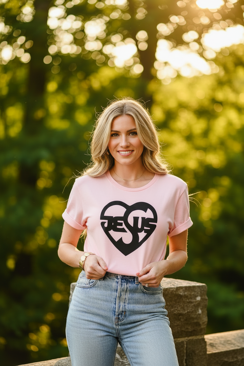 Christliches Damen T-Shirt mit Jesus-Herz-Print