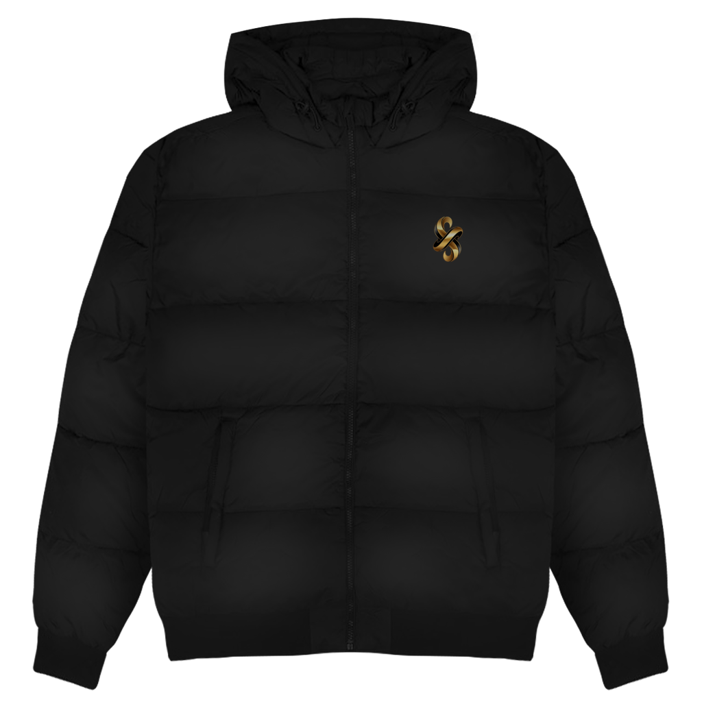 Schwarze Puffer Winterjacke mit edlem Gold-Logo
