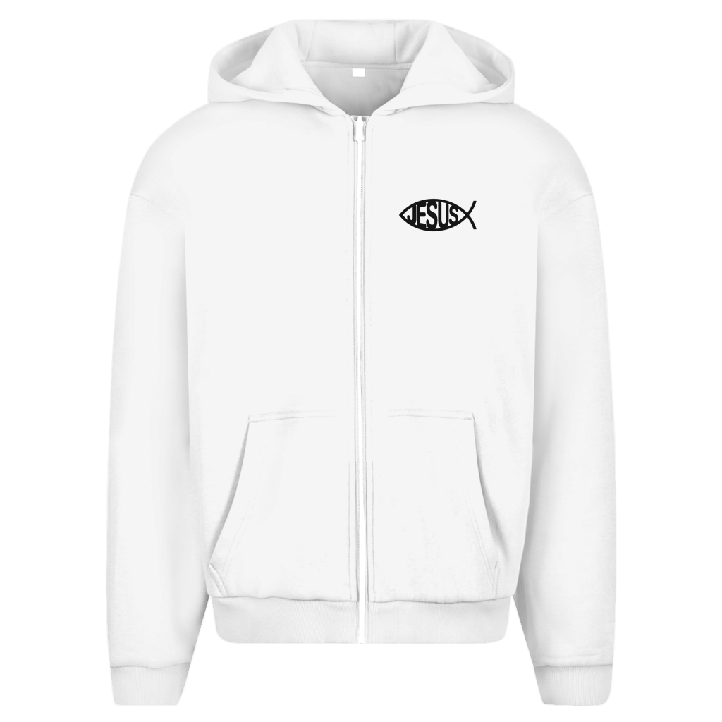 Herren Oversize Zipper Hoodie mit Jesusmotiv – Glaube & Style
