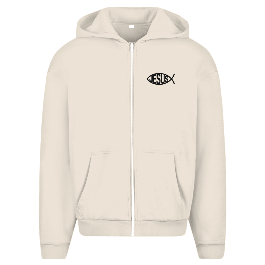 Herren Oversize Zipper Hoodie mit Jesusmotiv – Glaube & Style