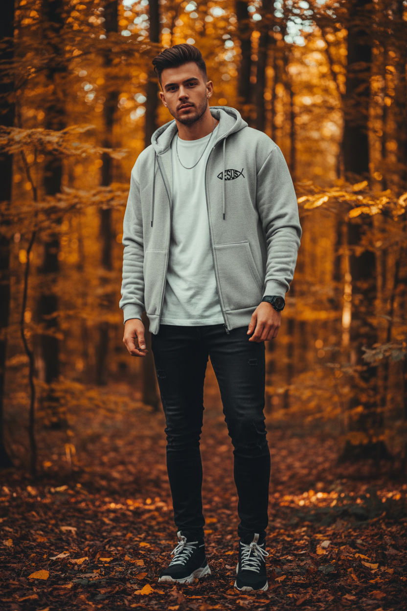 Herren Oversize Zipper Hoodie mit Jesusmotiv – Glaube & Style