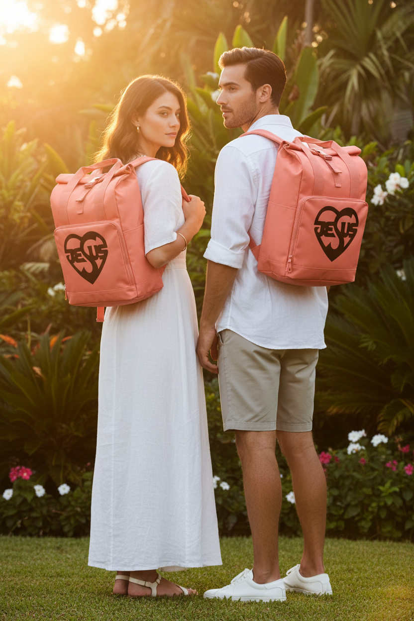 Flexibler Christlicher Roll-Top Rucksack mit Jesus-Herz