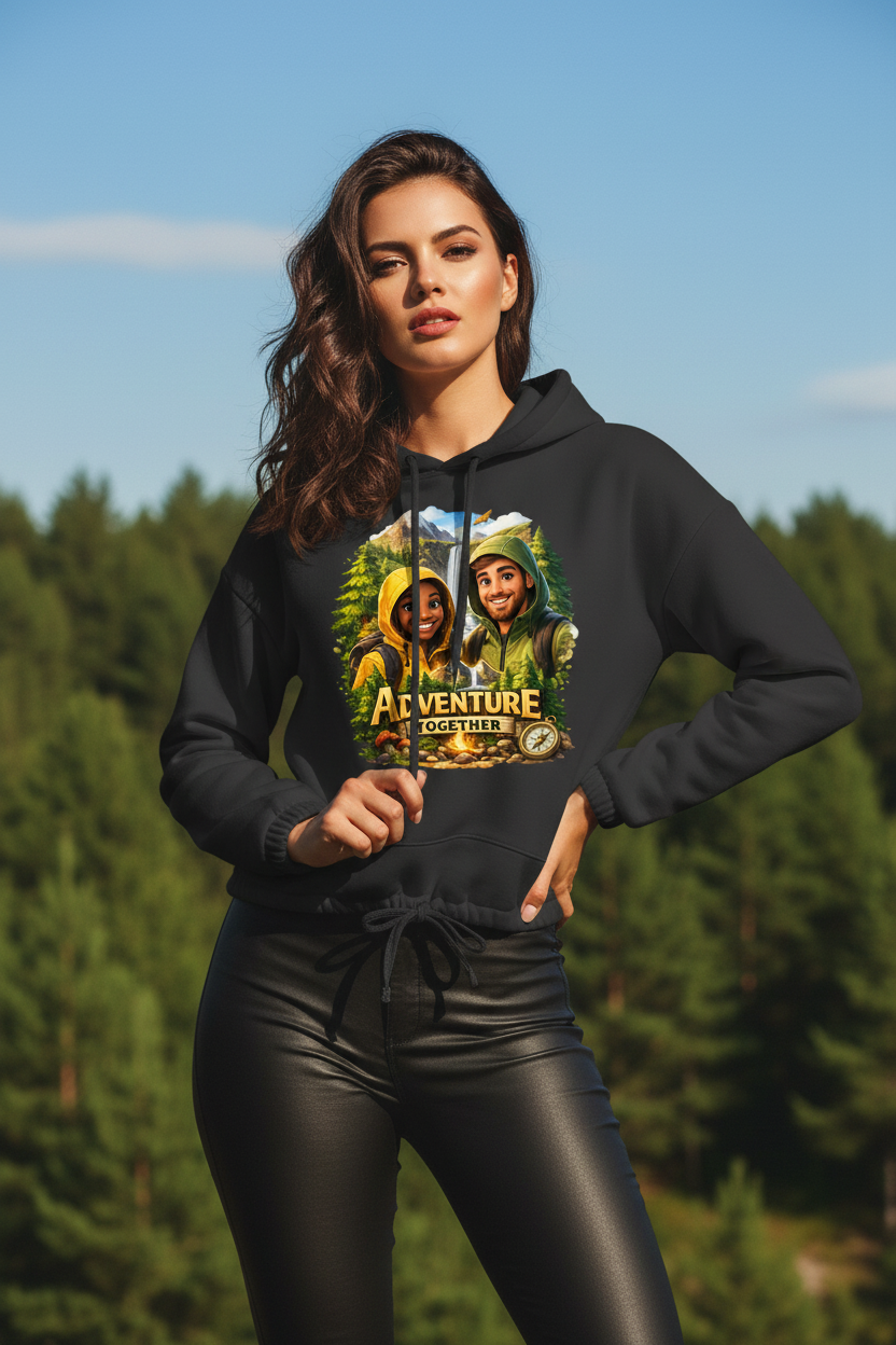 Damen Cropped Hoodie „Adventure Together“ | Sustainable Streetwear
