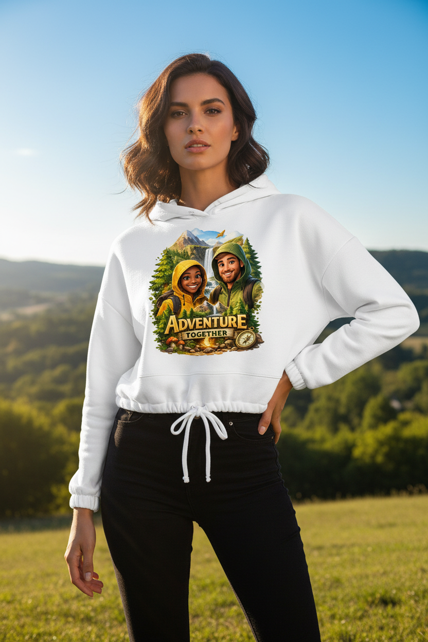 Damen Cropped Hoodie „Adventure Together“ | Sustainable Streetwear