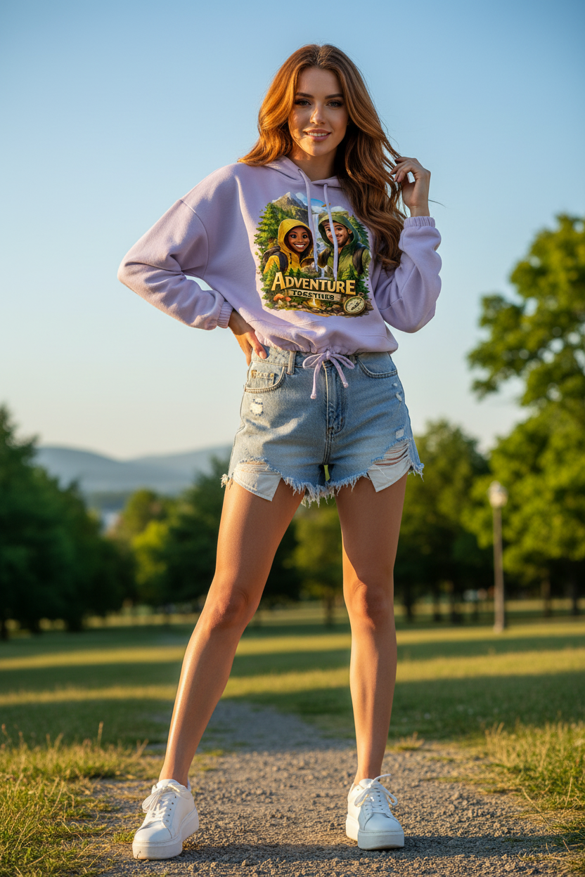 Damen Cropped Hoodie „Adventure Together“ | Sustainable Streetwear