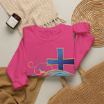 ESTID Unisex Crewneck Pullover | Blaues Kreuz & Wellen-Ornament