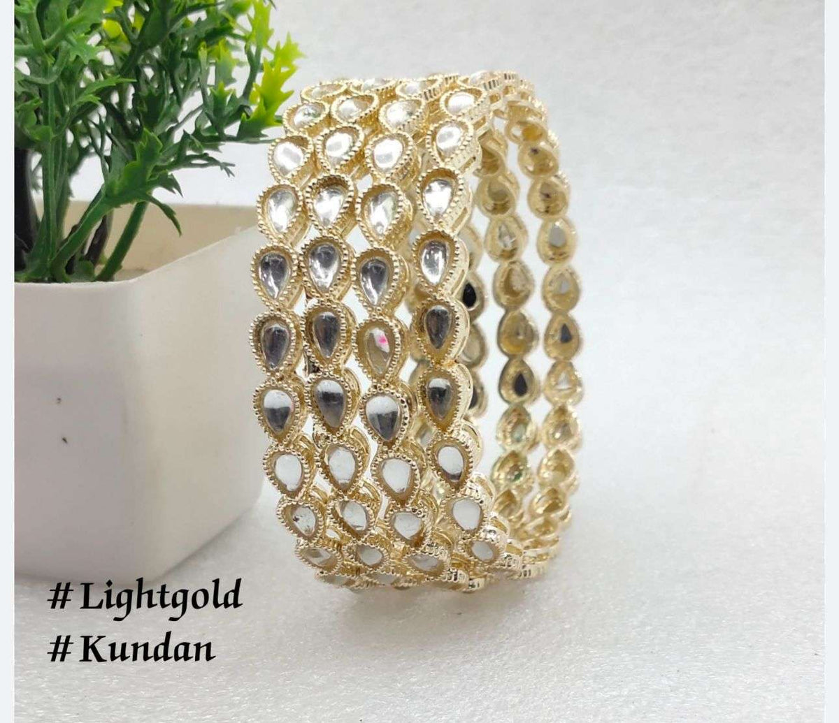 4 Pcs Kundan Gold Plated Bangles Set