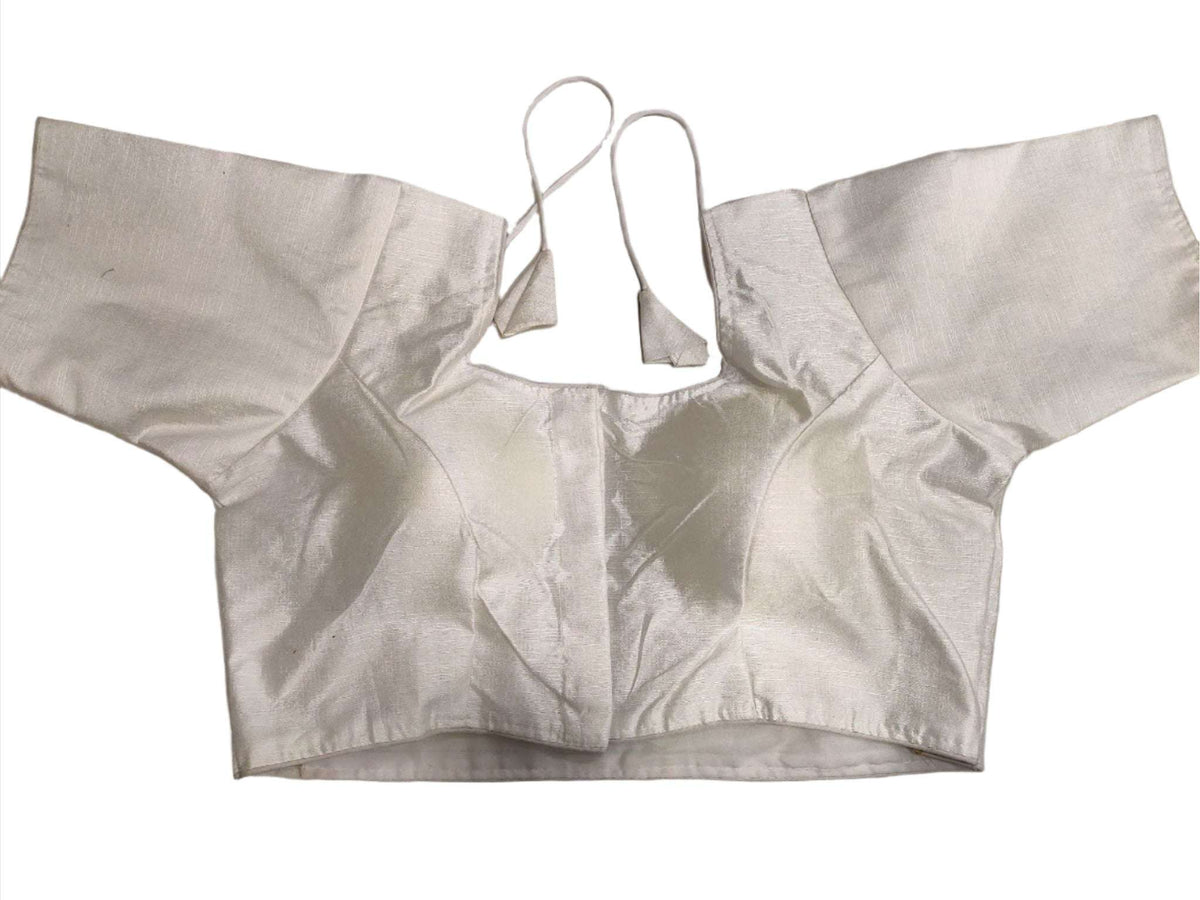 Women White Solid Mulbury Silk Readymade Saree Blouse
