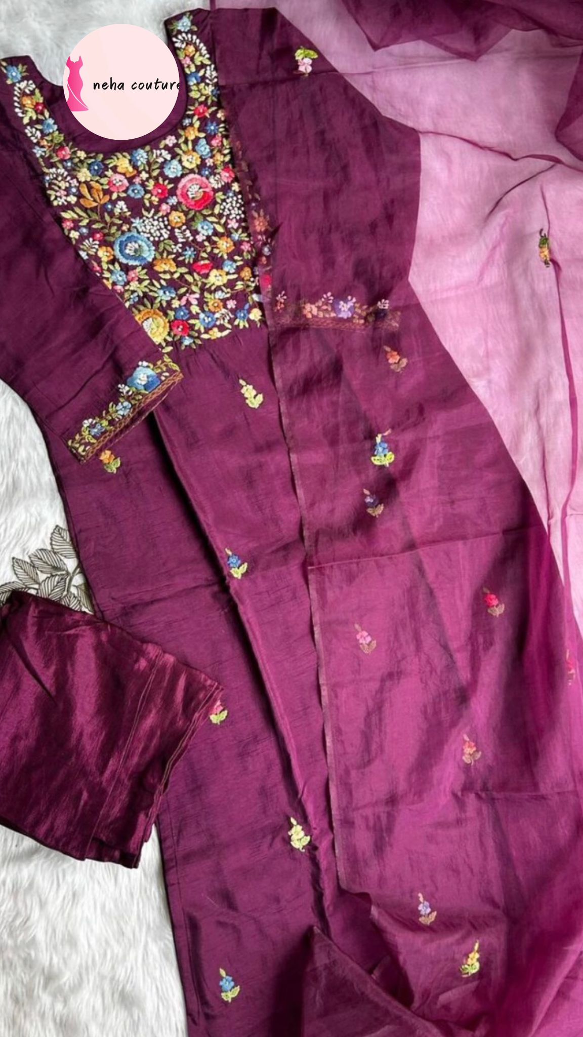 Muslin silk fully worked kurta set