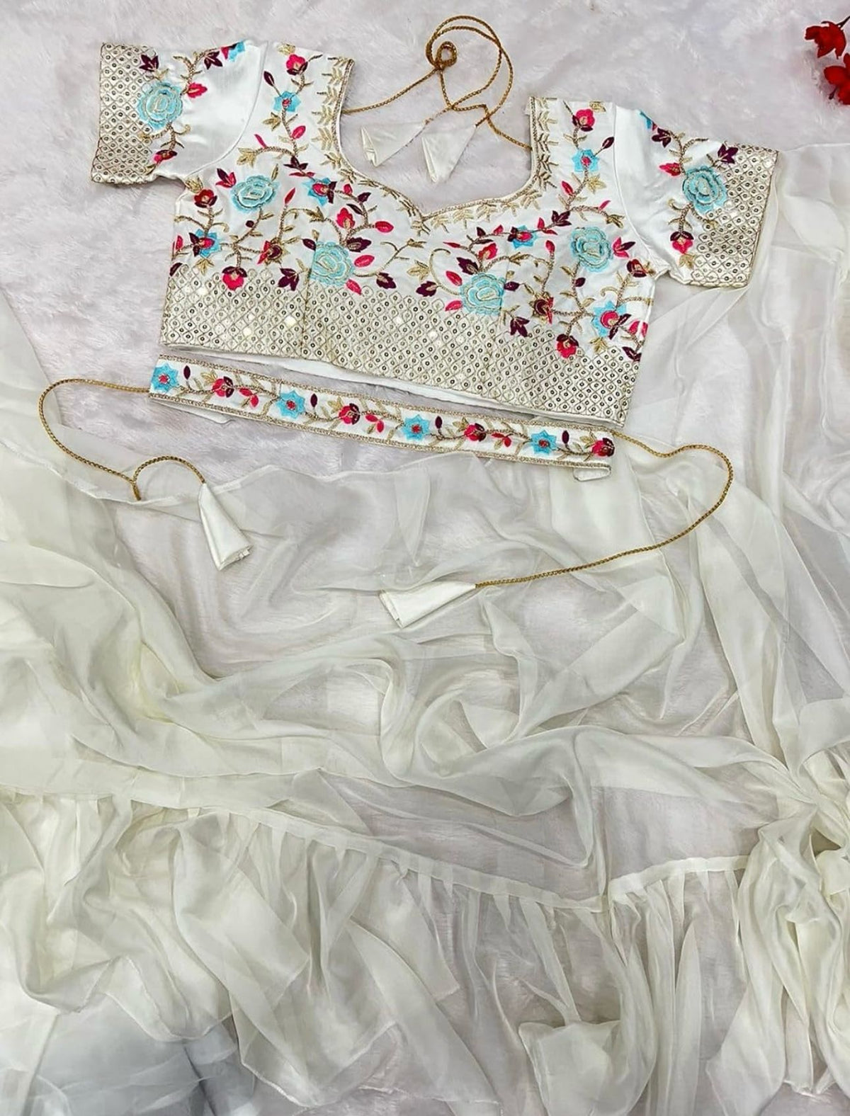 Lehenga Saree With Full-Stitched Blouse With Embroidery Work