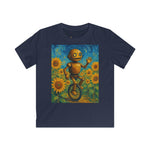 Kinder-T-Shirt – Sonnige Sonnenblumen-Roboter auf Einrad