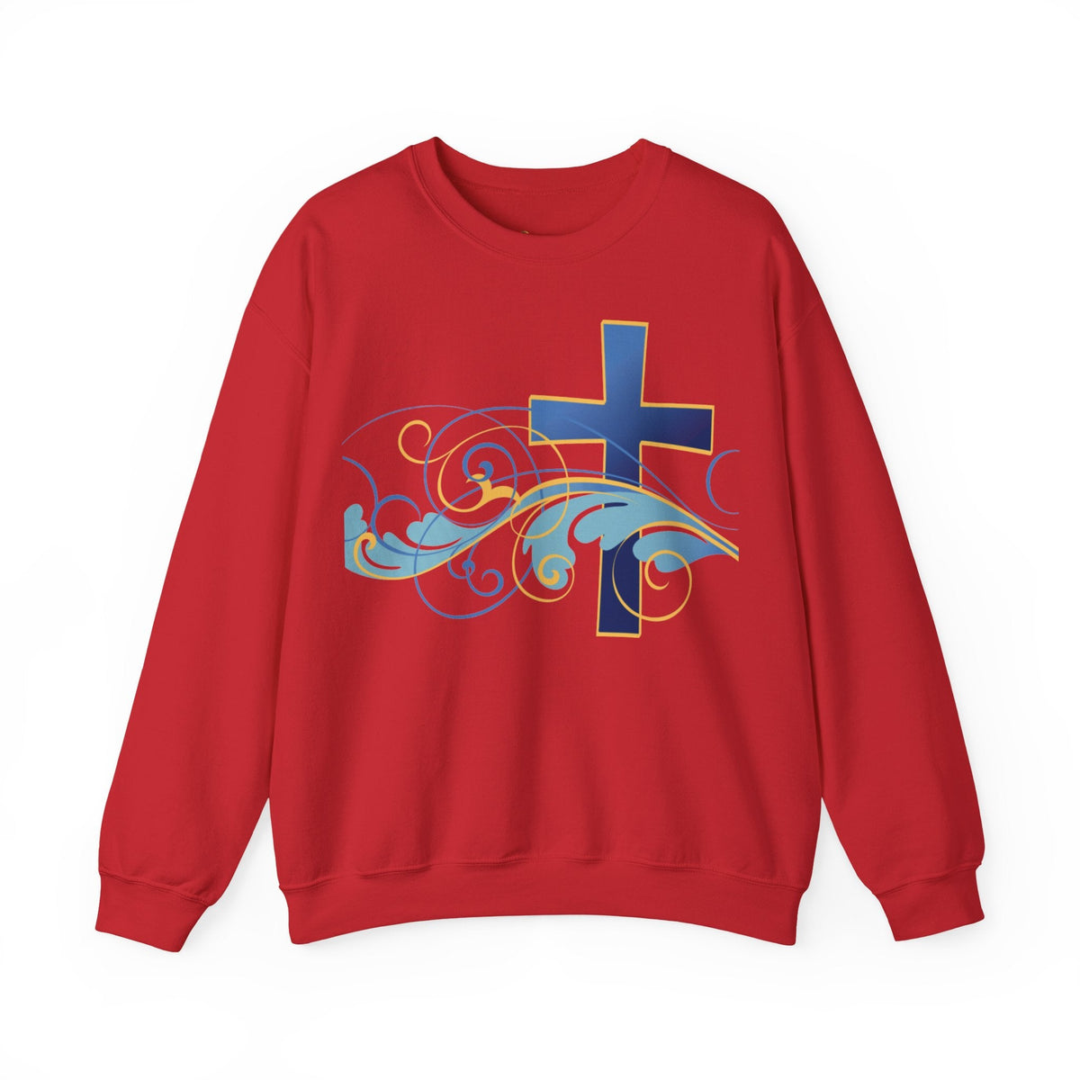 ESTID Unisex Crewneck Pullover | Blaues Kreuz & Wellen-Ornament
