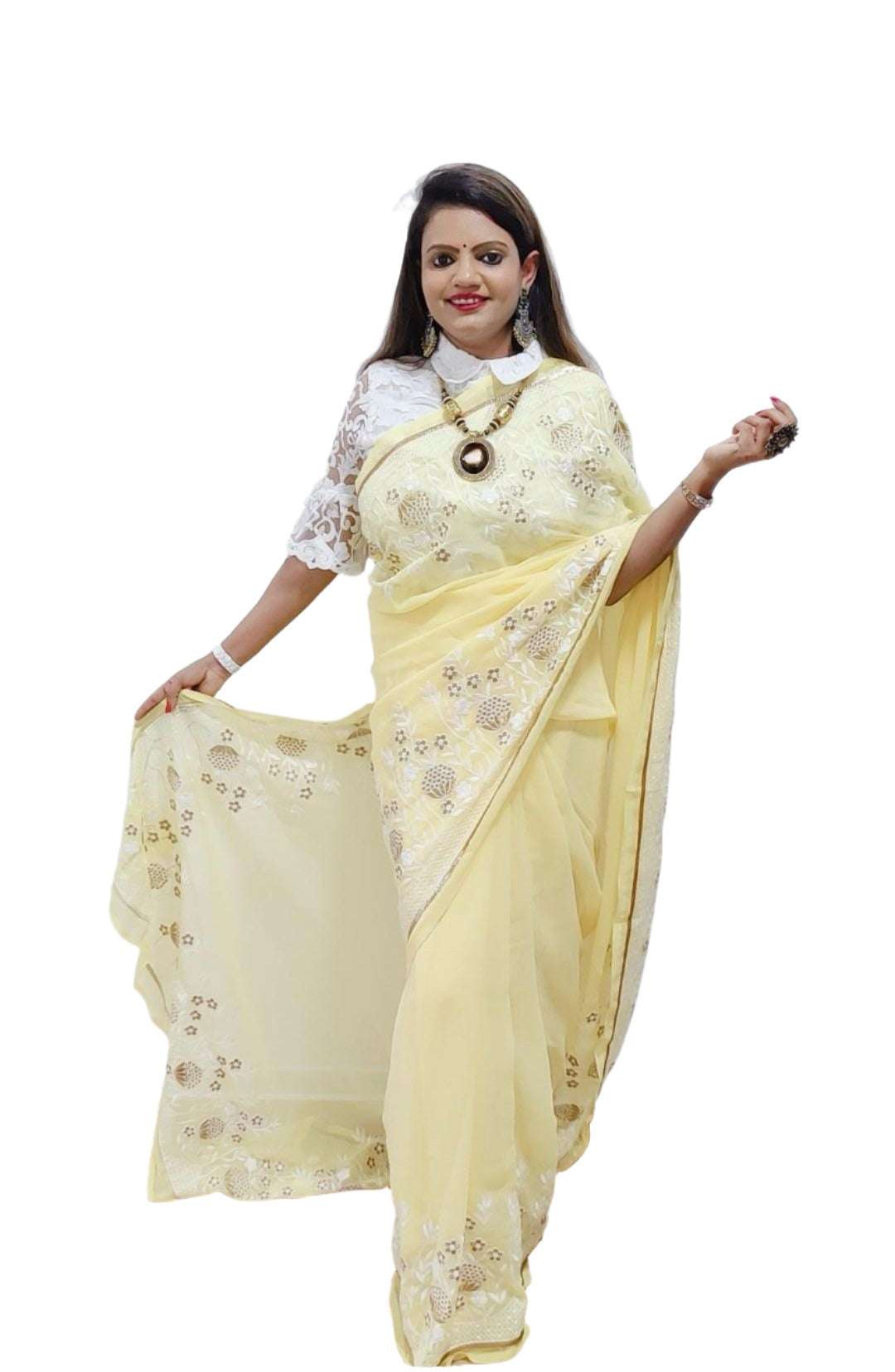 Georgette Embroidery  Saree In Germany