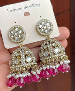 Gold-Plated Dome Shaped Kundan Studded Jhumkas