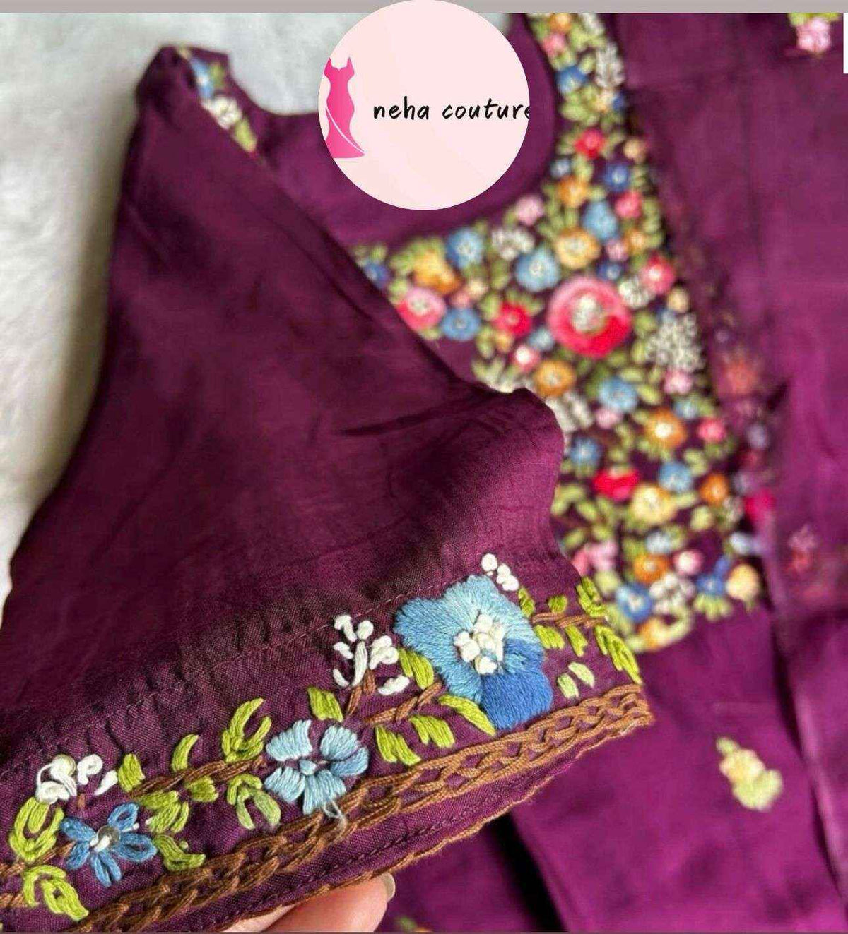 Muslin silk fully worked kurta set