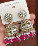 Gold-Plated Dome Shaped Kundan Studded Jhumkas