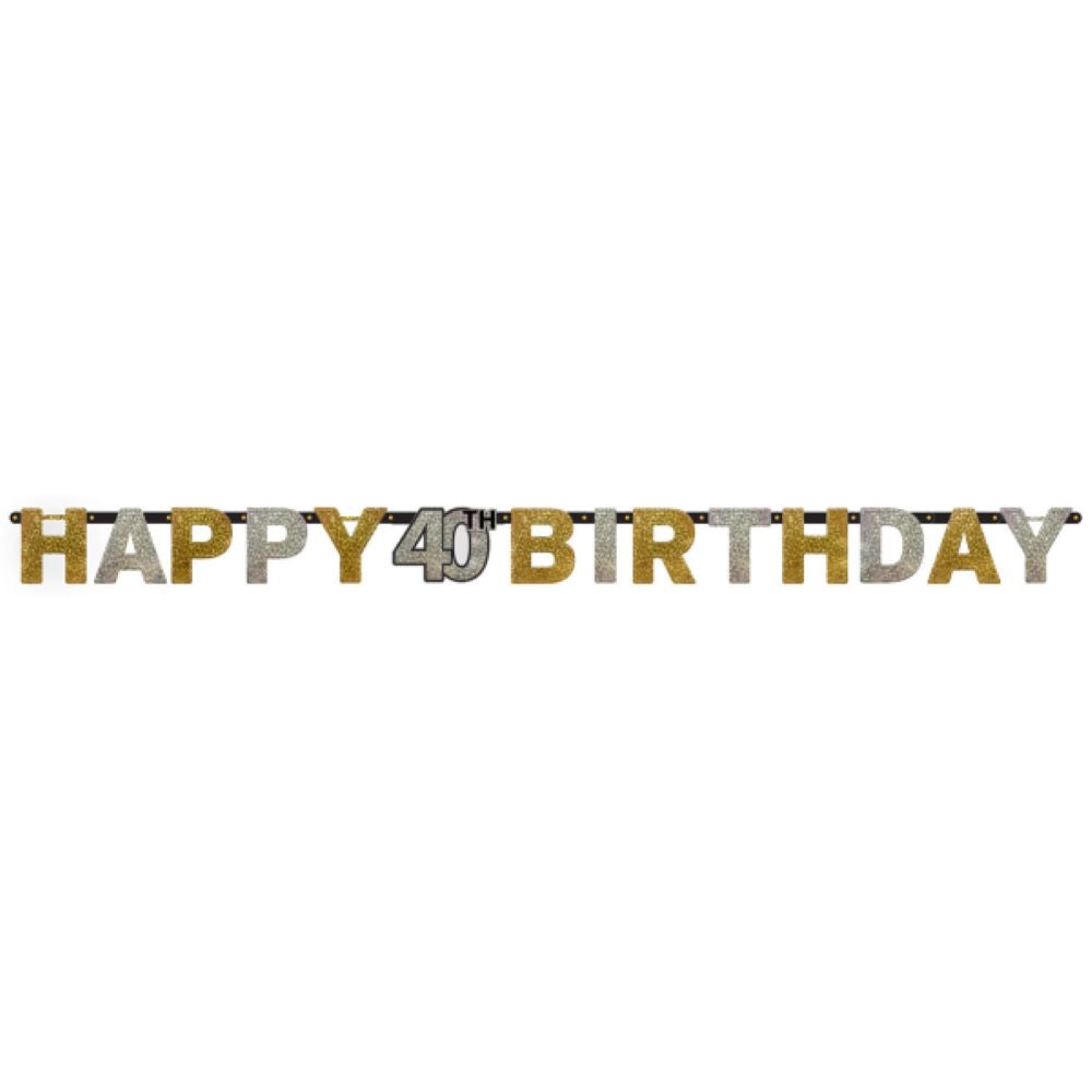 Buchstabengirlande Happy Birthday Silber/Gold Glitzer 40