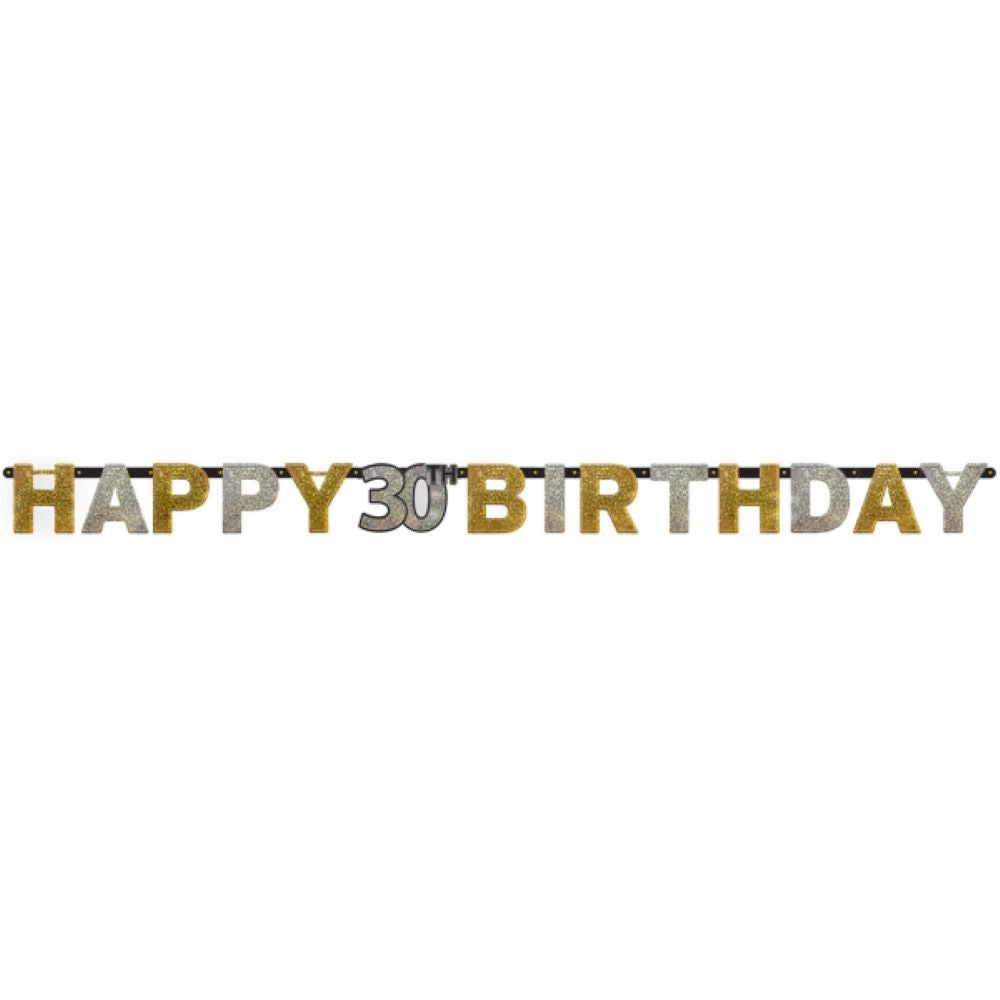 Buchstabengirlande Happy Birthday Silber/Gold Glitzer 30