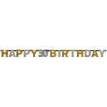 Buchstabengirlande Happy Birthday Silber/Gold Glitzer 30