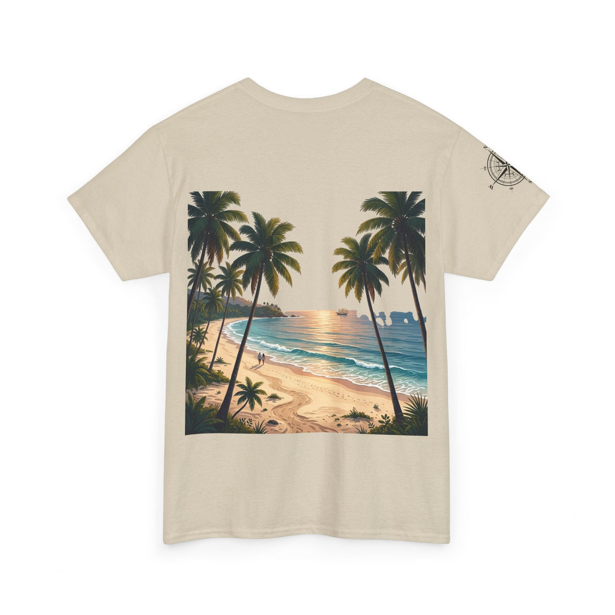 Strandurlaub T-Shirt – Retro Sonnenuntergang mit Palmen & ‚Urlaub‘ Wortwolke