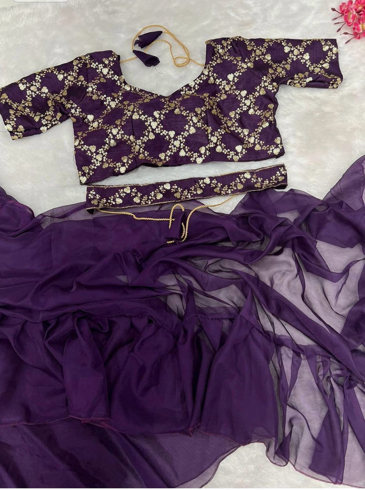 Lehenga Saree With Full-Stitched Blouse With Embroidery Work