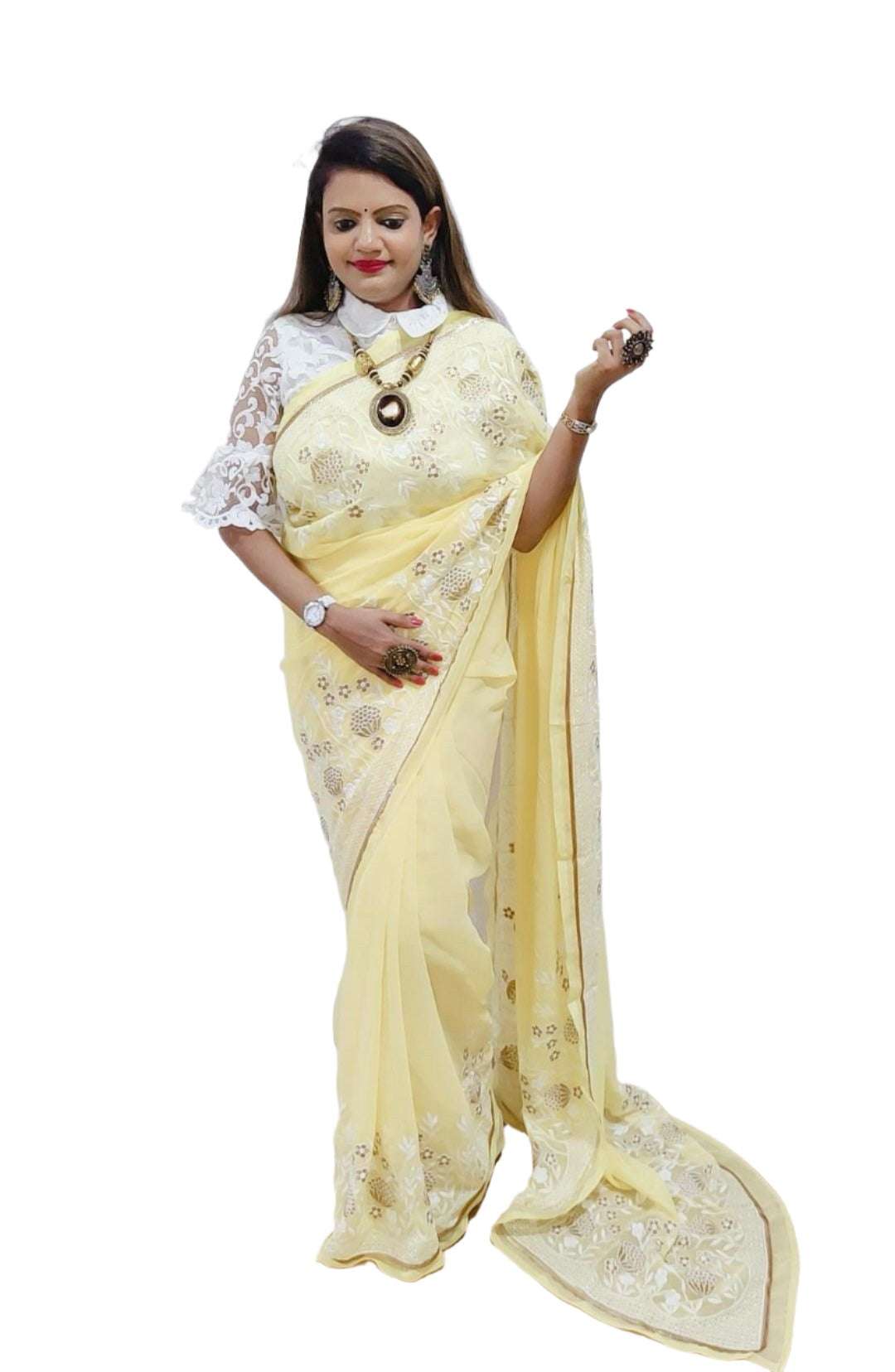 Georgette Embroidery  Saree In Germany