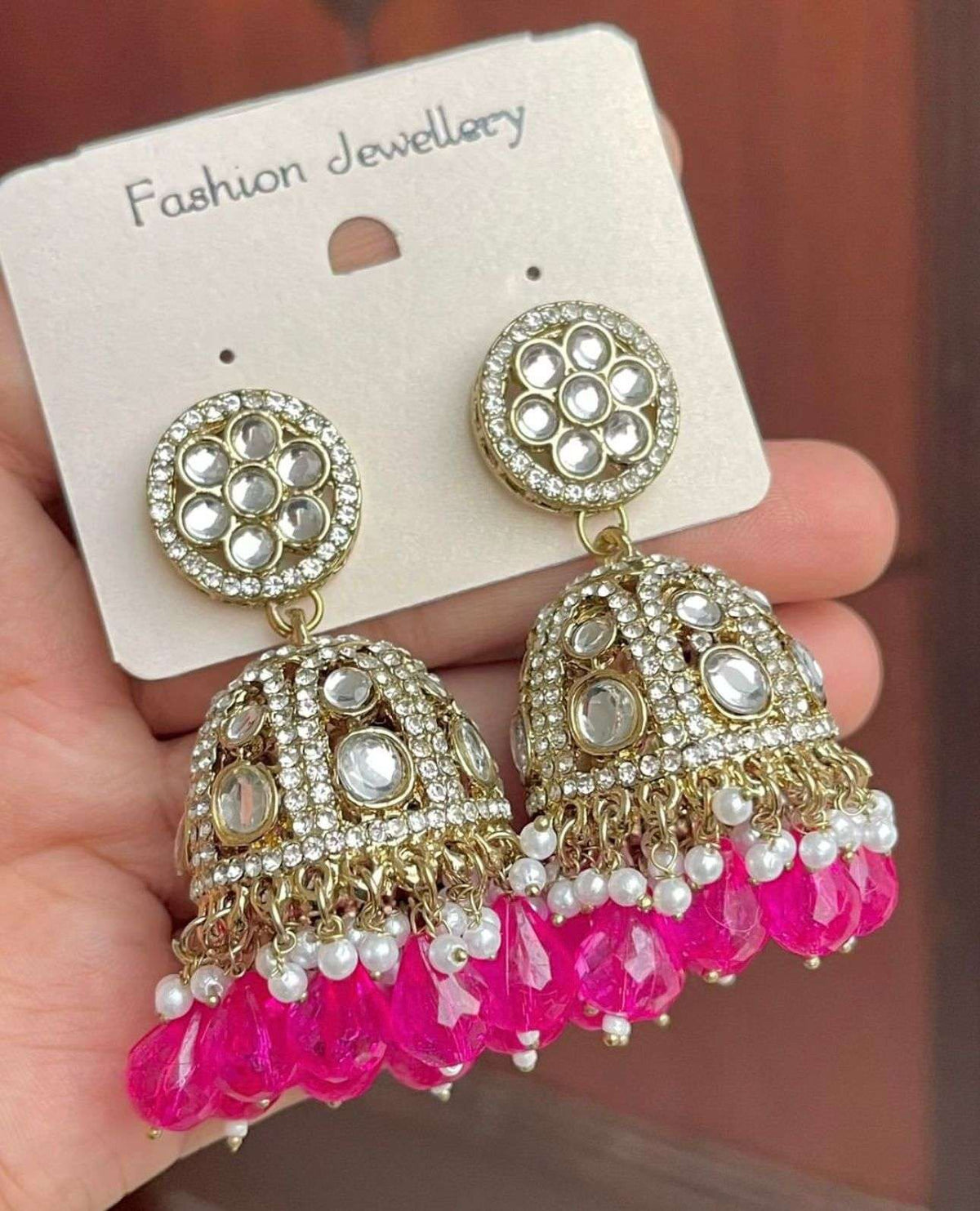 Gold-Plated Dome Shaped Kundan Studded Jhumkas
