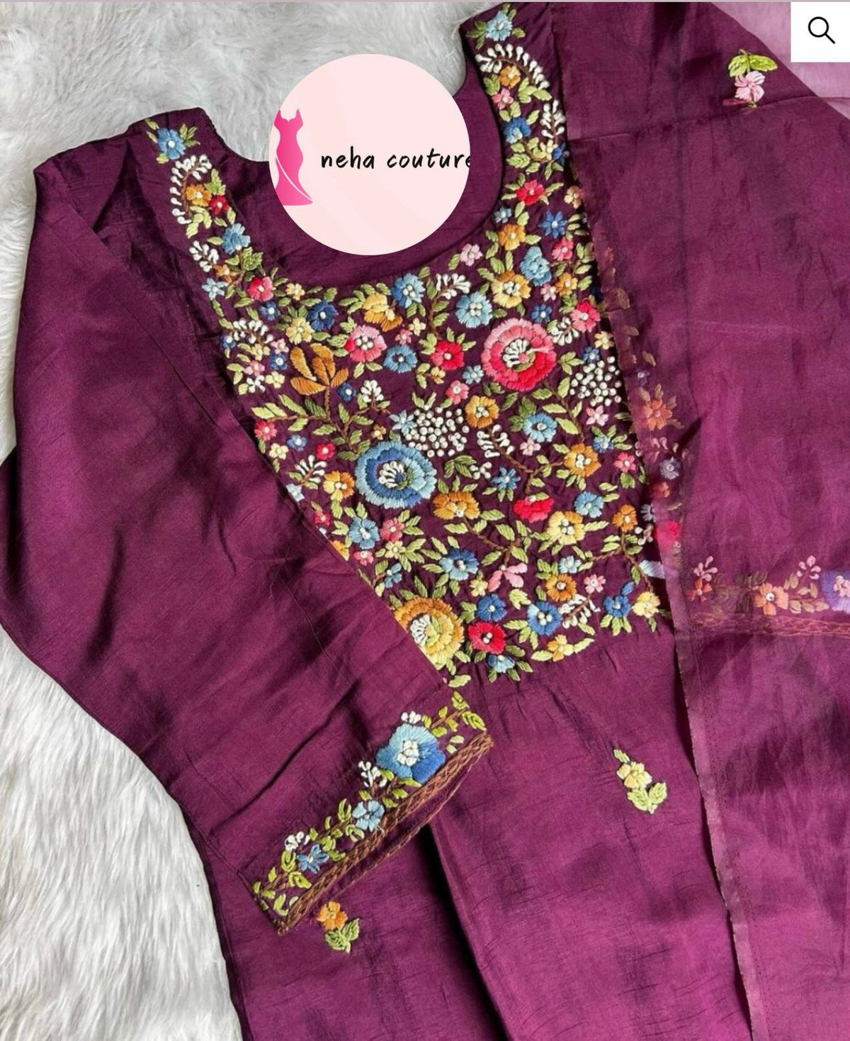 Muslin silk fully worked kurta set