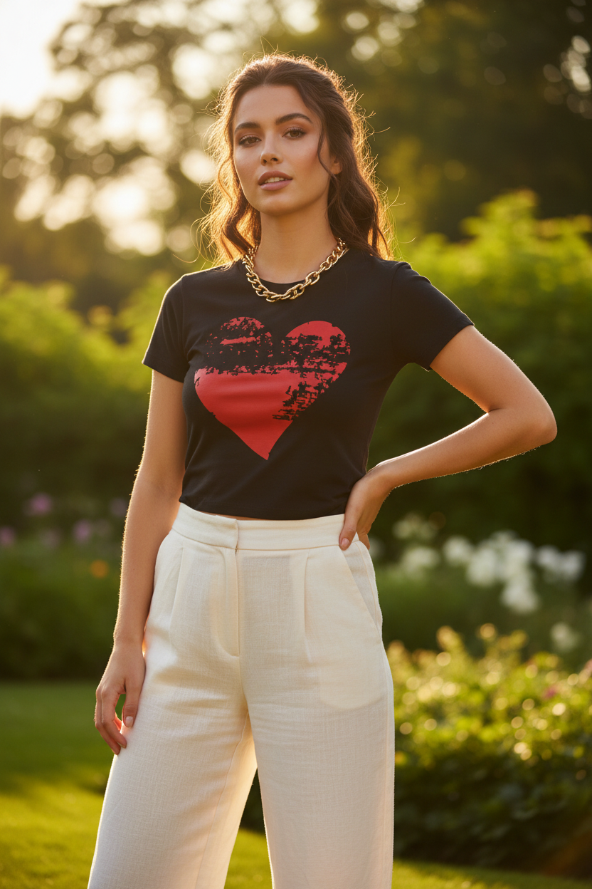 Damen T-Shirt 100% Baumwolle | Rotes Grunge-Herz