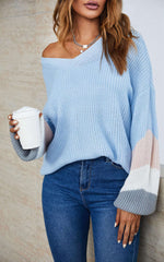 Grey & Peach Pink & White Striped Jumper In Blue Namma Markt