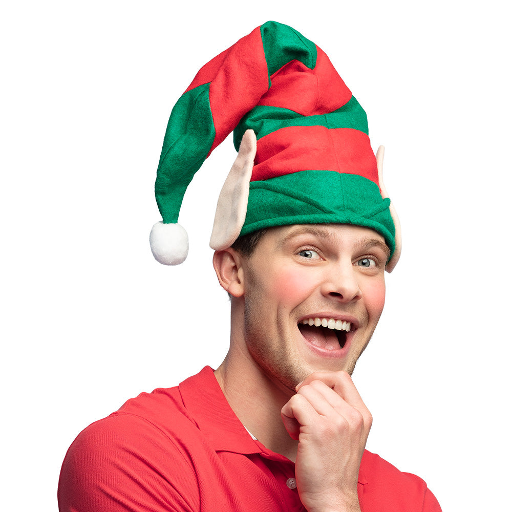 Weihnachtsmütze Elf mit Ohren und Bommel | Rot Grün
