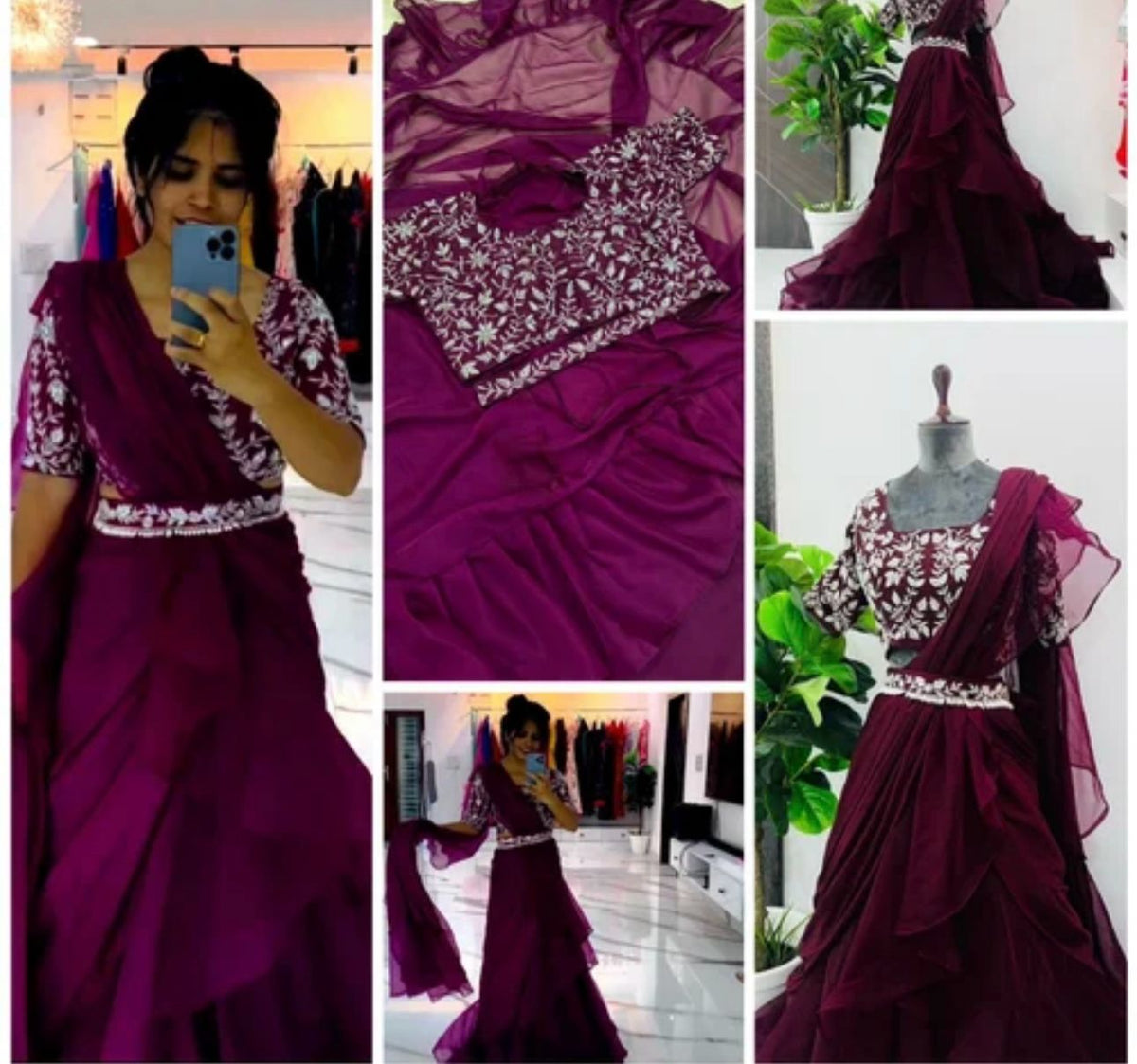 Lehenga Saree With Full-Stitched Blouse With Embroidery Work.
