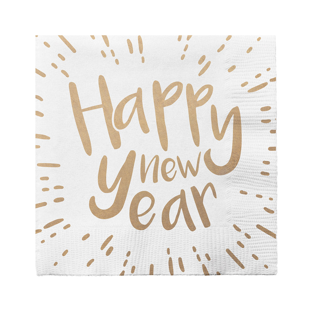 Happy New Year - Servietten | 20 Stück, 33 x 33 cm, Weiß/Gold