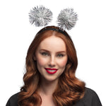 Glitzer Haarreif mit Pompons | Silber