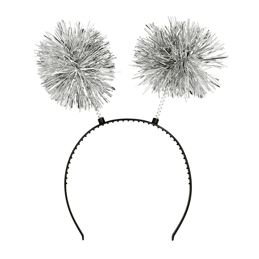 Glitzer Haarreif mit Pompons | Silber